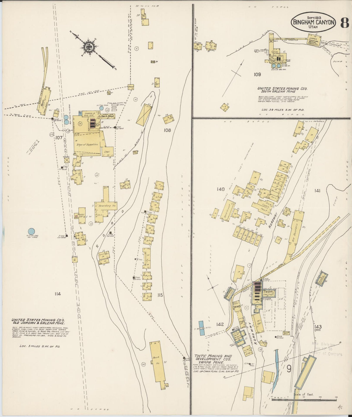 Sanborn Fire Insurance Map from Bingham Canyon, Salt Lake County, Utah (1913), Sheet #0008 - Historic Sanborn Fire Insurance Map Print, vintage old map wall art, antique decor, genealogy gift, Utah Utah map