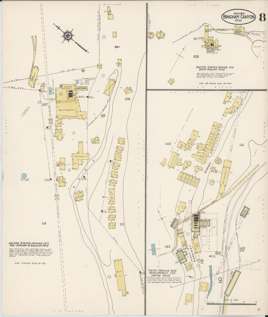 Sanborn Fire Insurance Map from Bingham Canyon, Salt Lake County, Utah (1913), Sheet #0008 - Historic Sanborn Fire Insurance Map Print, vintage old map wall art, antique decor, genealogy gift, Utah Utah map