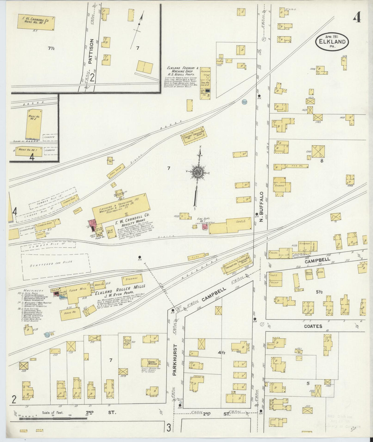 Sanborn Fire Insurance Map from Elkland, Tioga County, Pennsylvania (1911), Sheet #0004 - Complete Map Set gallery image, historic Sanborn map, vintage wall art, Pennsylvania Pennsylvania