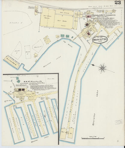 Sanborn Fire Insurance Map from Manistee, Manistee County, Michigan (1890), Sheet #0023 - Historic Sanborn Fire Insurance Map Print, vintage old map wall art, antique decor, genealogy gift, Michigan Michigan map