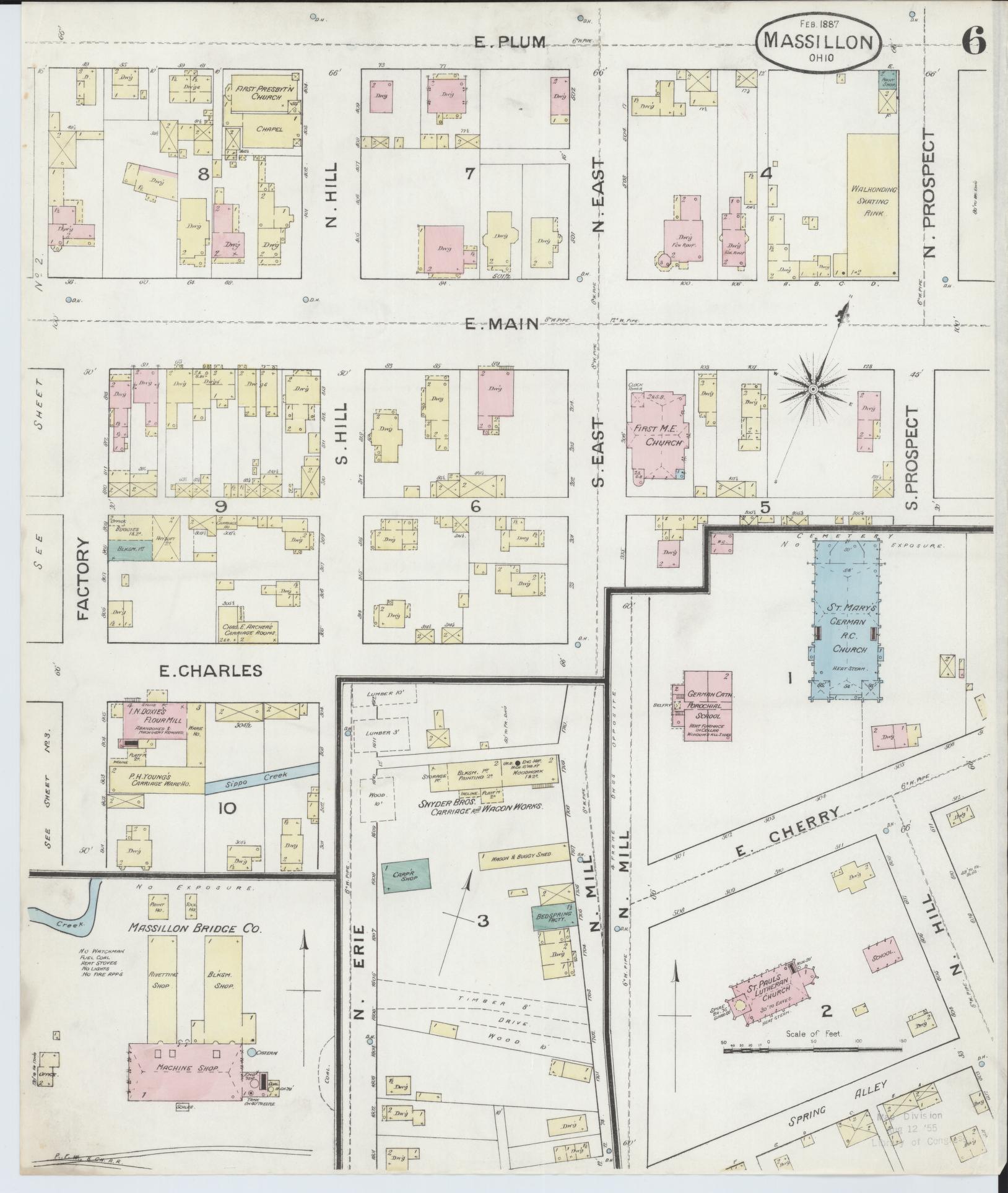 Sanborn Fire Insurance Map from Massillon, Stark County, Ohio (1887), Sheet #0006 - Historic Sanborn Fire Insurance Map Print, vintage old map wall art, antique decor, genealogy gift, Ohio Ohio map