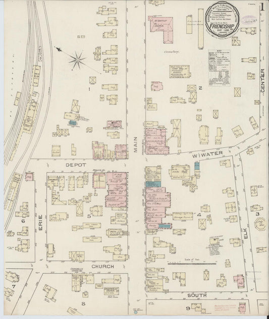 Sanborn Fire Insurance Map from Friendship, Allegany County, New York (1886), Sheet #0001 - Historic Sanborn Fire Insurance Map Print, vintage old map wall art, antique decor, genealogy gift, New York New York map