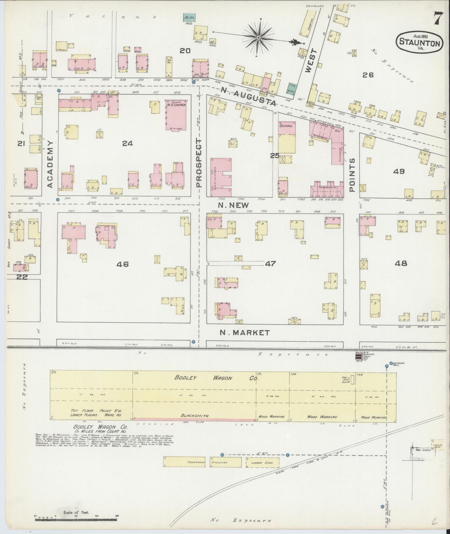 Sanborn Fire Insurance Map from Staunton, Independent Cities, Virginia (1891), Sheet #0007 - Complete Map Set gallery image, historic Sanborn map, vintage wall art, Virginia Virginia