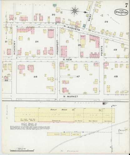 Sanborn Fire Insurance Map from Staunton, Independent Cities, Virginia (1891), Sheet #0007 - Complete Map Set gallery image, historic Sanborn map, vintage wall art, Virginia Virginia