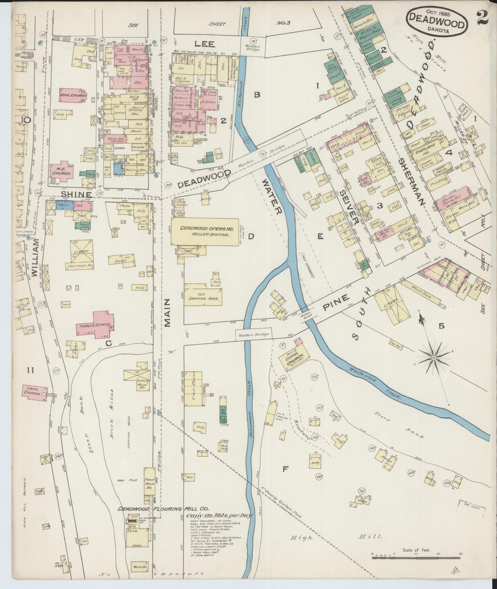 Sanborn Fire Insurance Map from Deadwood, Lawrence County, South Dakota (1885), Sheet #0002 - Historic Sanborn Fire Insurance Map Print, vintage old map wall art, antique decor, genealogy gift, South Dakota South Dakota map