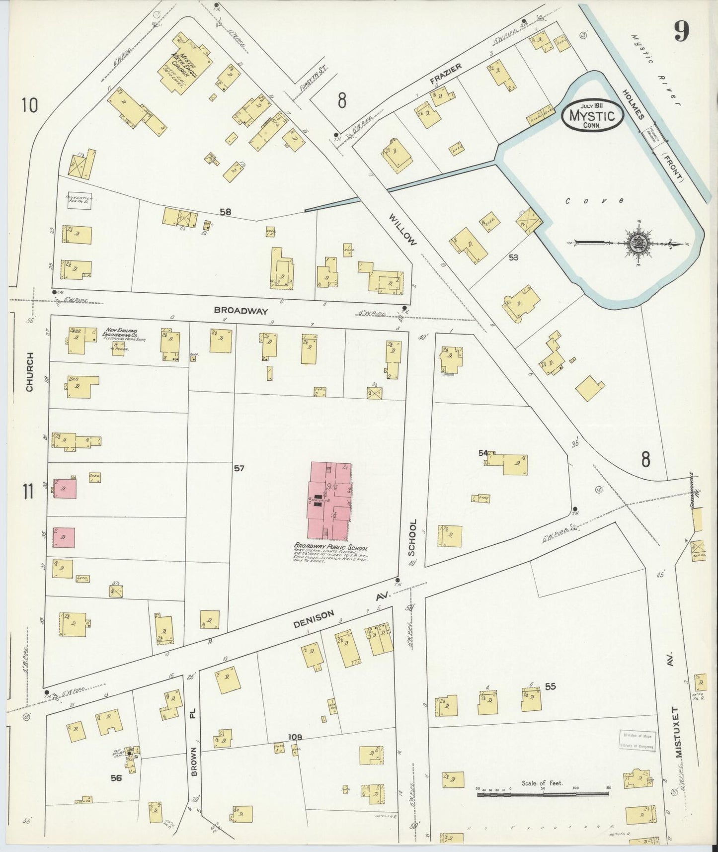 Sanborn Fire Insurance Map from Mystic, New London County, Connecticut (1911), Sheet #0009 - Complete Map Set gallery image, historic Sanborn map, vintage wall art, Connecticut Connecticut