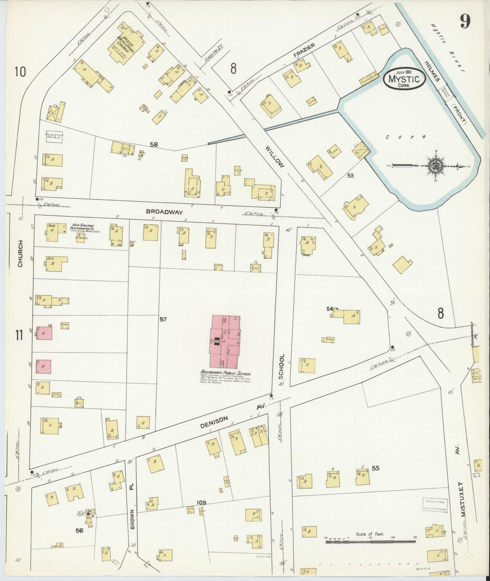 Sanborn Fire Insurance Map from Mystic, New London County, Connecticut (1911), Sheet #0009 - Complete Map Set gallery image, historic Sanborn map, vintage wall art, Connecticut Connecticut