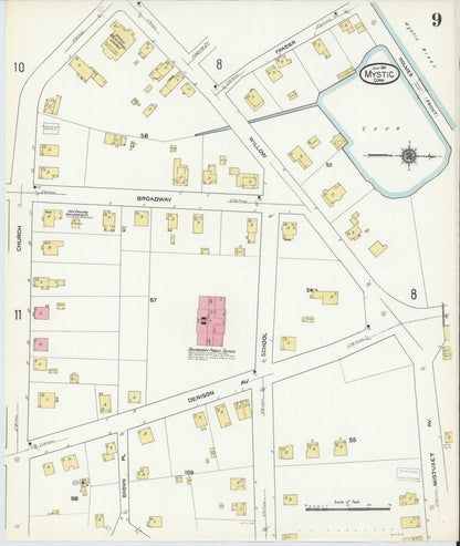 Sanborn Fire Insurance Map from Mystic, New London County, Connecticut (1911), Sheet #0009 - Complete Map Set gallery image, historic Sanborn map, vintage wall art, Connecticut Connecticut