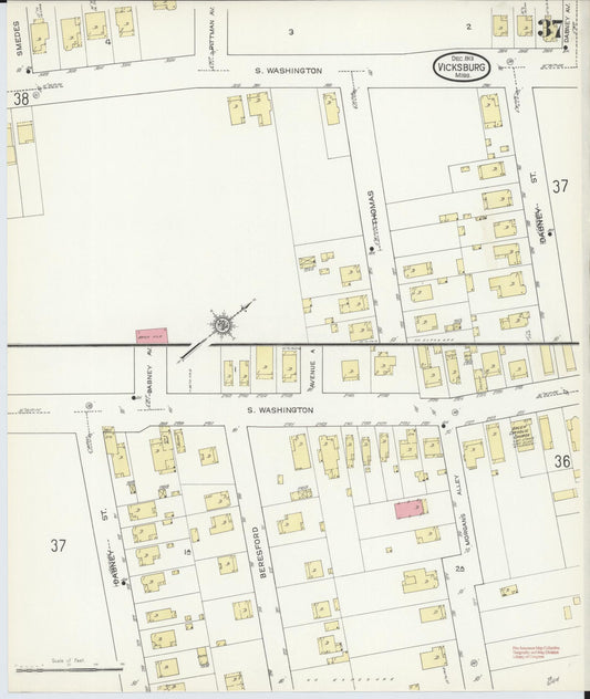 Sanborn Fire Insurance Map from Vicksburg, Warren County, Mississippi (1913), Sheet #0037 - Historic Sanborn Fire Insurance Map Print, vintage old map wall art, antique decor, genealogy gift, Mississippi Mississippi map