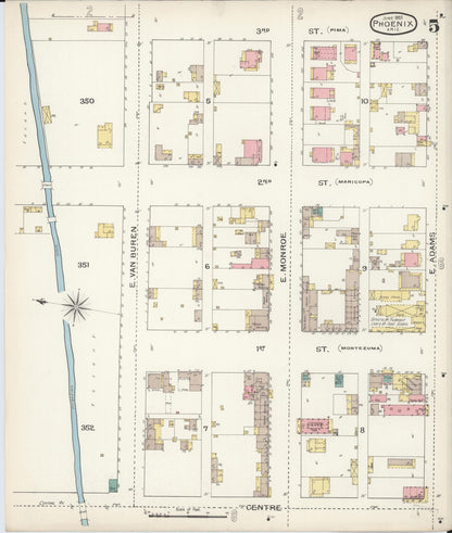 Sanborn Fire Insurance Map from Phoenix, Maricopa County, Arizona (1893), Sheet #0005 - Complete Map Set gallery image, historic Sanborn map, vintage wall art, Arizona Arizona