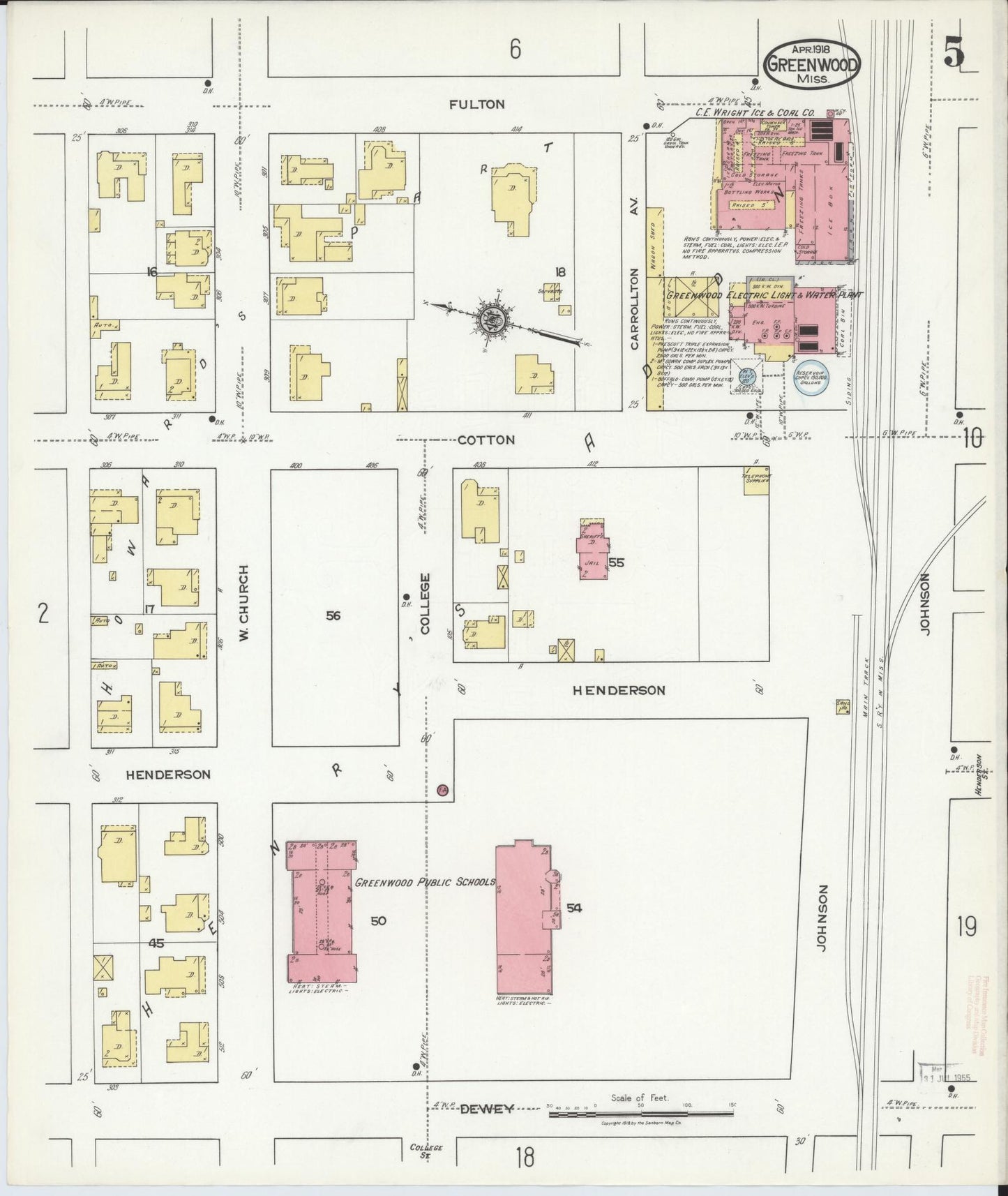Sanborn Fire Insurance Map from Greenwood, Leflore County, Mississippi (1918), Sheet #0005 - Complete Map Set gallery image, historic Sanborn map, vintage wall art, Mississippi Mississippi