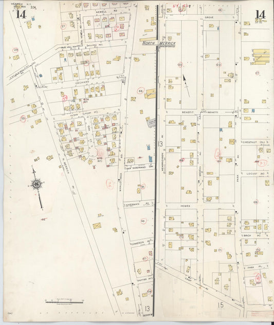 Sanborn Fire Insurance Map from Merrick, Nassau County, New York (1947), Sheet #0014 - Historic Sanborn Fire Insurance Map Print, vintage old map wall art, antique decor, genealogy gift, New York New York map