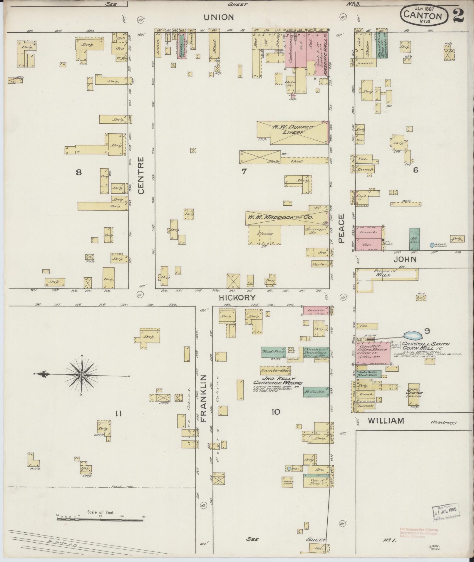 Sanborn Fire Insurance Map from Canton, Madison County, Mississippi (1887), Sheet #0002 - Complete Map Set gallery image, historic Sanborn map, vintage wall art, Mississippi Mississippi