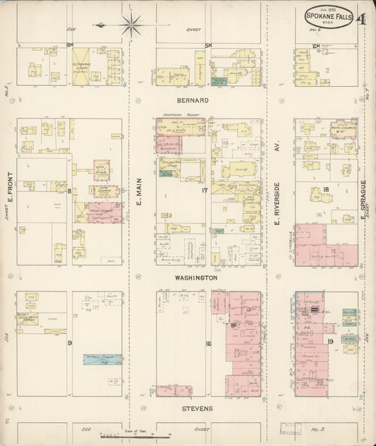 Sanborn Fire Insurance Map from Spokane, Spokane County, Washington (1890), Sheet #0004 - Historic Sanborn Fire Insurance Map Print, vintage old map wall art, antique decor, genealogy gift, Washington Washington map