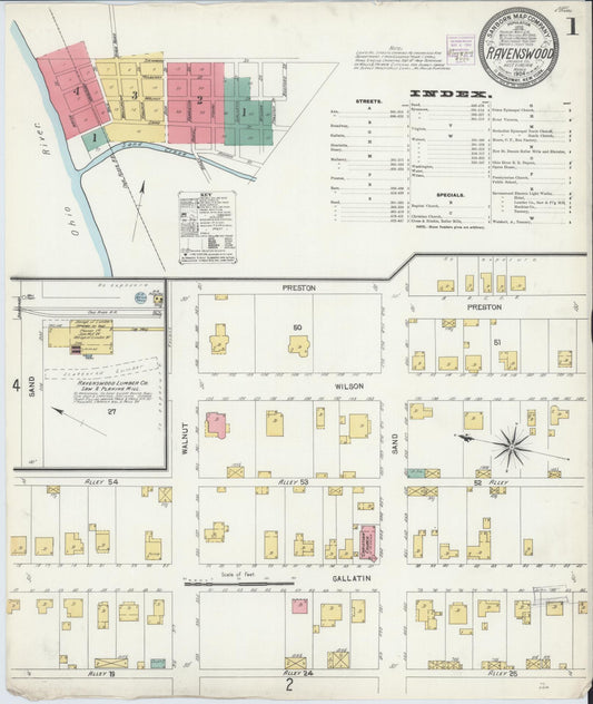 Sanborn Fire Insurance Map from Ravenswood, Jackson County, West Virginia (1904), Sheet #0001 - Historic Sanborn Fire Insurance Map Print, vintage old map wall art, antique decor, genealogy gift, West Virginia West Virginia map