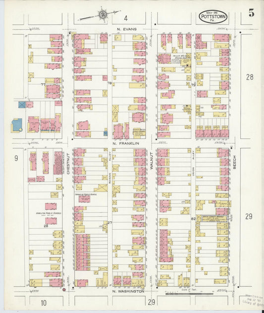 Sanborn Fire Insurance Map from Pottstown, Montgomery County, Pennsylvania (1916), Sheet #0005 - Historic Sanborn Fire Insurance Map Print, vintage old map wall art, antique decor, genealogy gift, Pennsylvania Pennsylvania map