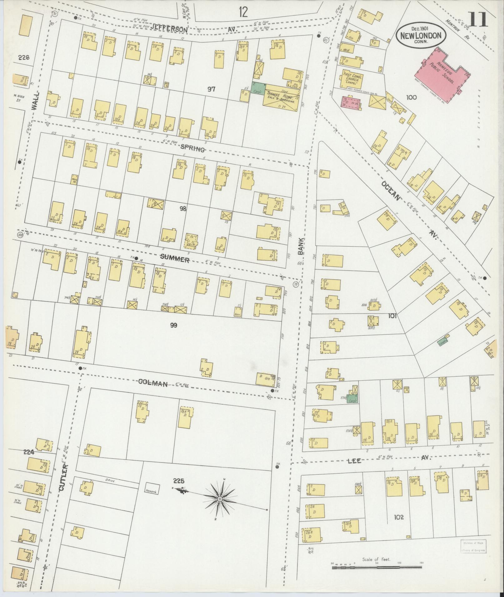 Sanborn Fire Insurance Map from New London, New London County, Connecticut (1901), Sheet #0011 - Complete Map Set gallery image, historic Sanborn map, vintage wall art, Connecticut Connecticut