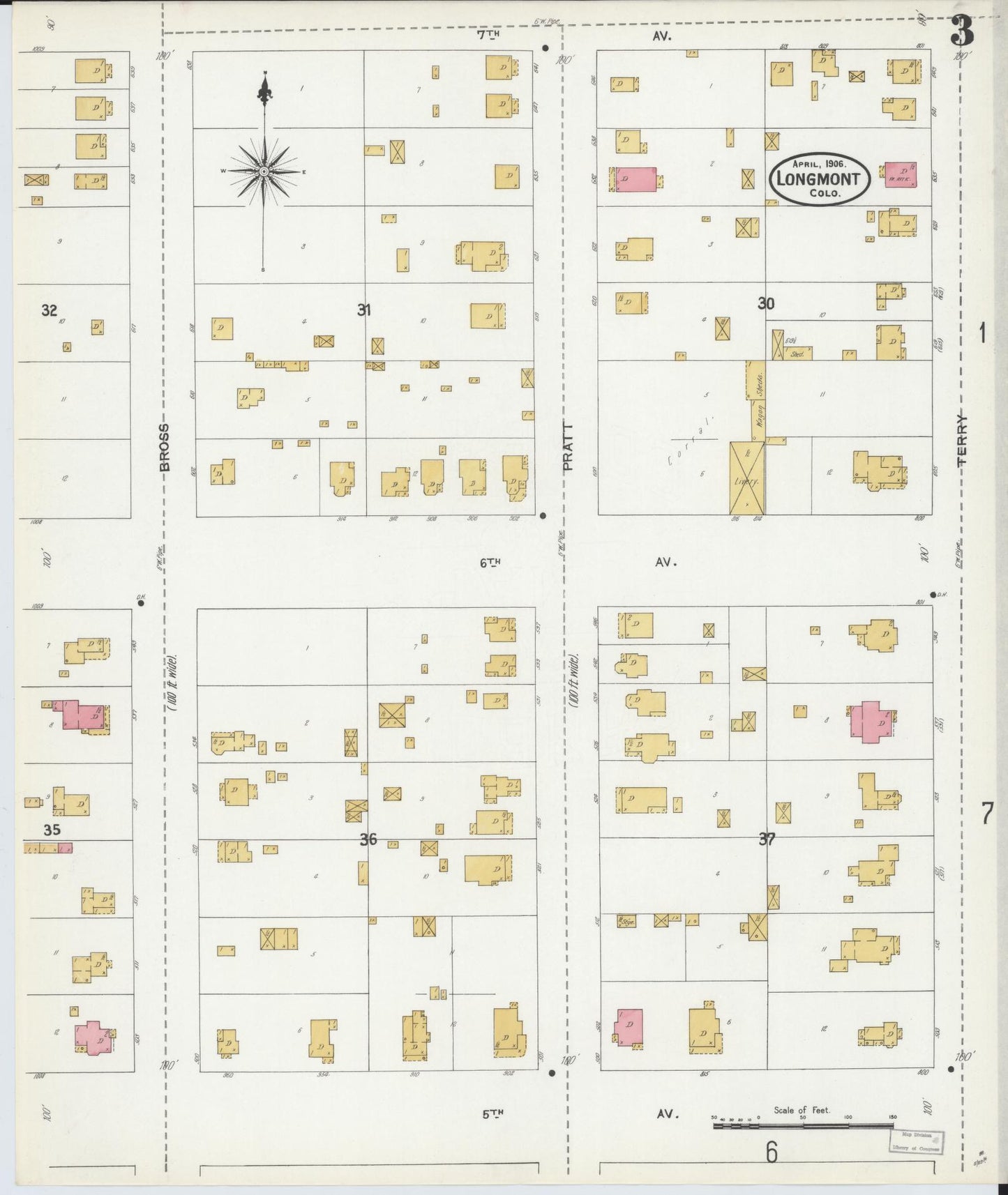 Sanborn Fire Insurance Map from Longmont, Boulder County, Colorado (1906), Sheet #0003 - Historic Sanborn Fire Insurance Map Print, vintage old map wall art, antique decor, genealogy gift, Colorado Colorado map