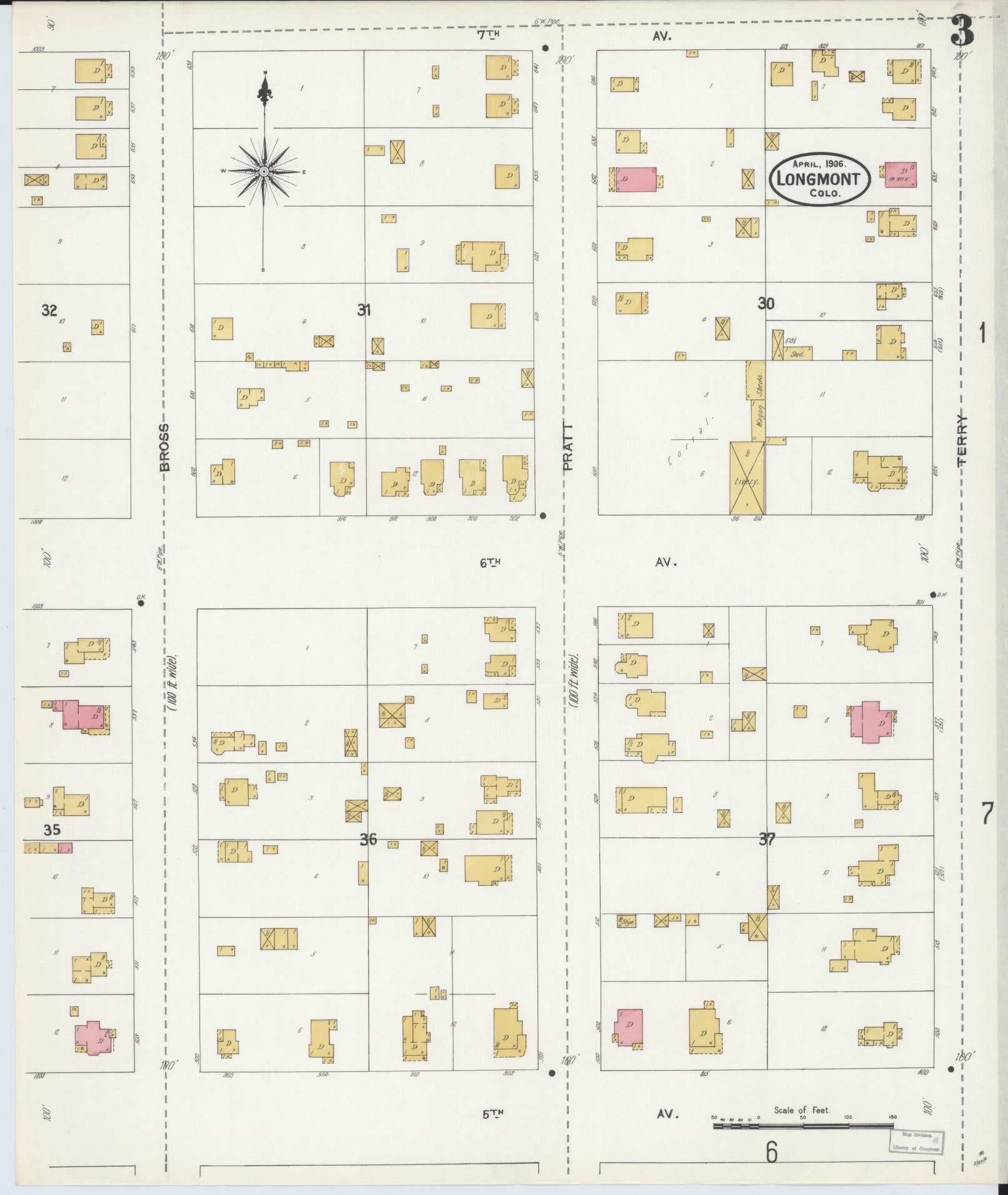 Sanborn Fire Insurance Map from Longmont, Boulder County, Colorado (1906), Sheet #0003 - Historic Sanborn Fire Insurance Map Print, vintage old map wall art, antique decor, genealogy gift, Colorado Colorado map