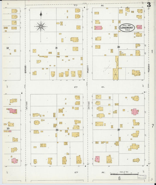 Sanborn Fire Insurance Map from Longmont, Boulder County, Colorado (1906), Sheet #0003 - Historic Sanborn Fire Insurance Map Print, vintage old map wall art, antique decor, genealogy gift, Colorado Colorado map