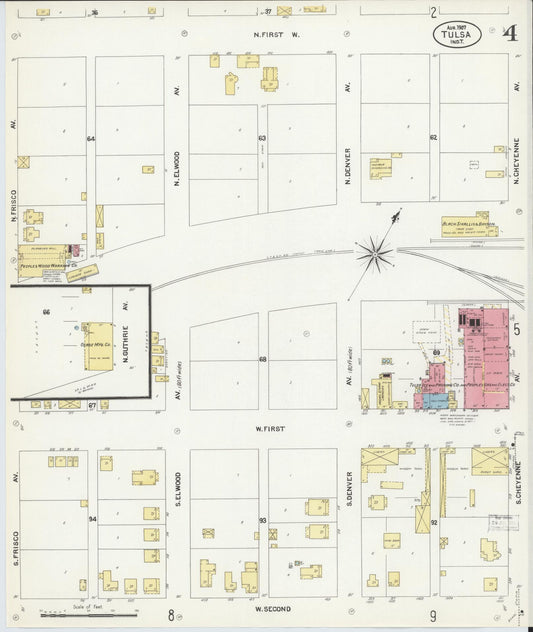 Sanborn Fire Insurance Map from Tulsa, Tulsa County, Oklahoma (1907), Sheet #0004 - Historic Sanborn Fire Insurance Map Print, vintage old map wall art, antique decor, genealogy gift, Oklahoma Oklahoma map