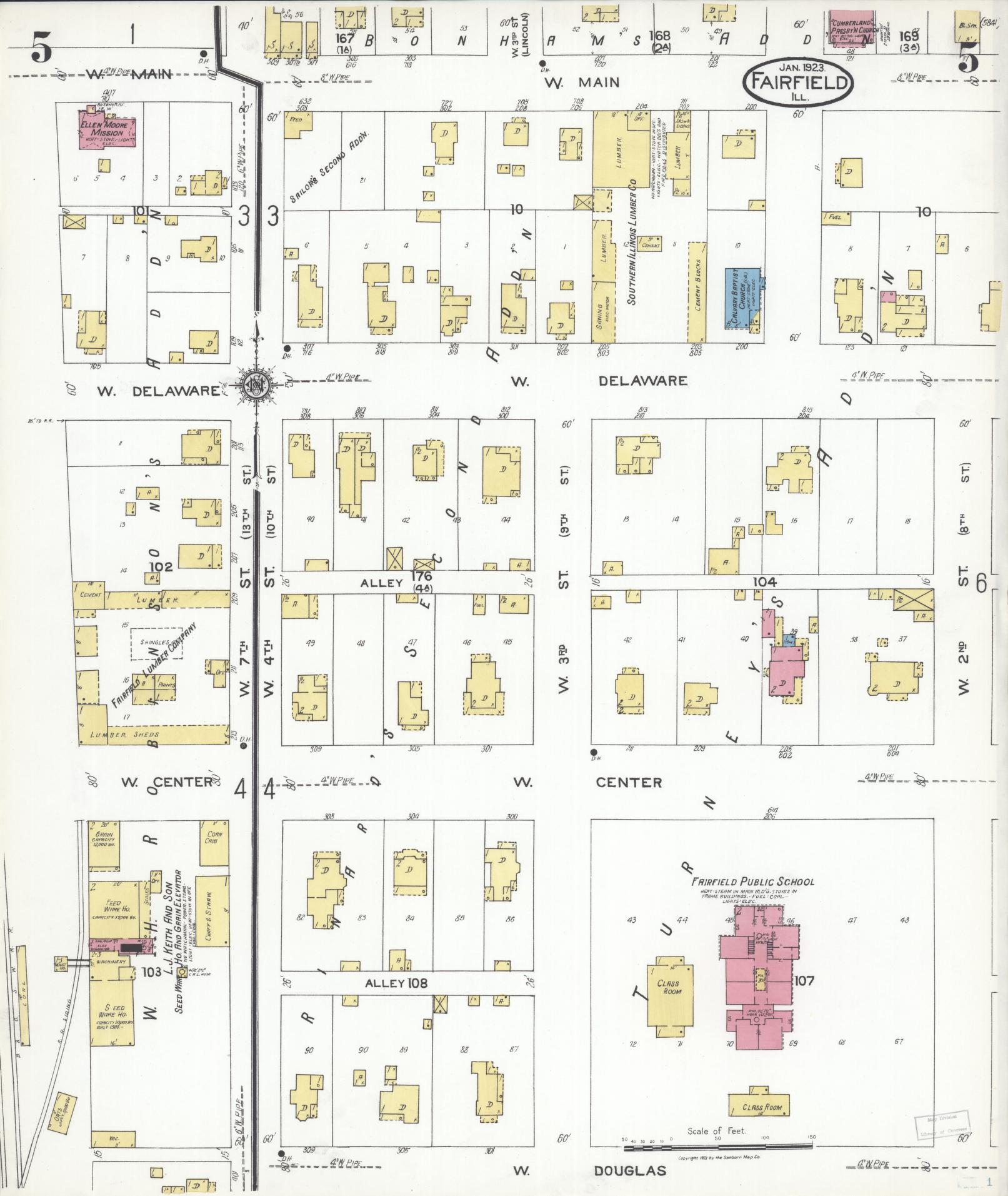 Sanborn Fire Insurance Map from Fairfield, Wayne County, Illinois (1923), Sheet #0005 - Complete Map Set gallery image, historic Sanborn map, vintage wall art, Illinois Illinois