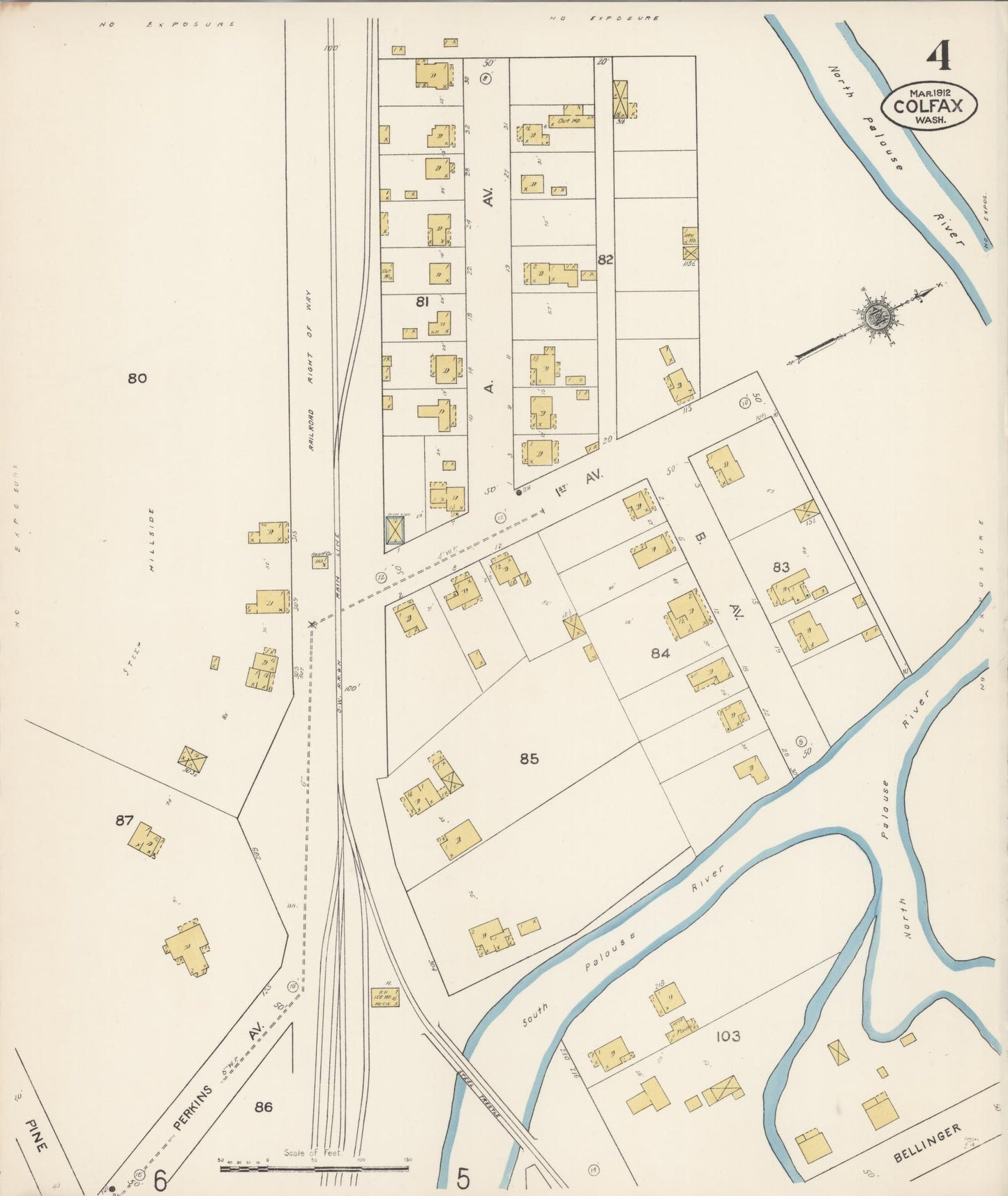 Sanborn Fire Insurance Map from Colfax, Whitman County, Washington (1912), Sheet #0004 - Complete Map Set gallery image, historic Sanborn map, vintage wall art, Washington Washington