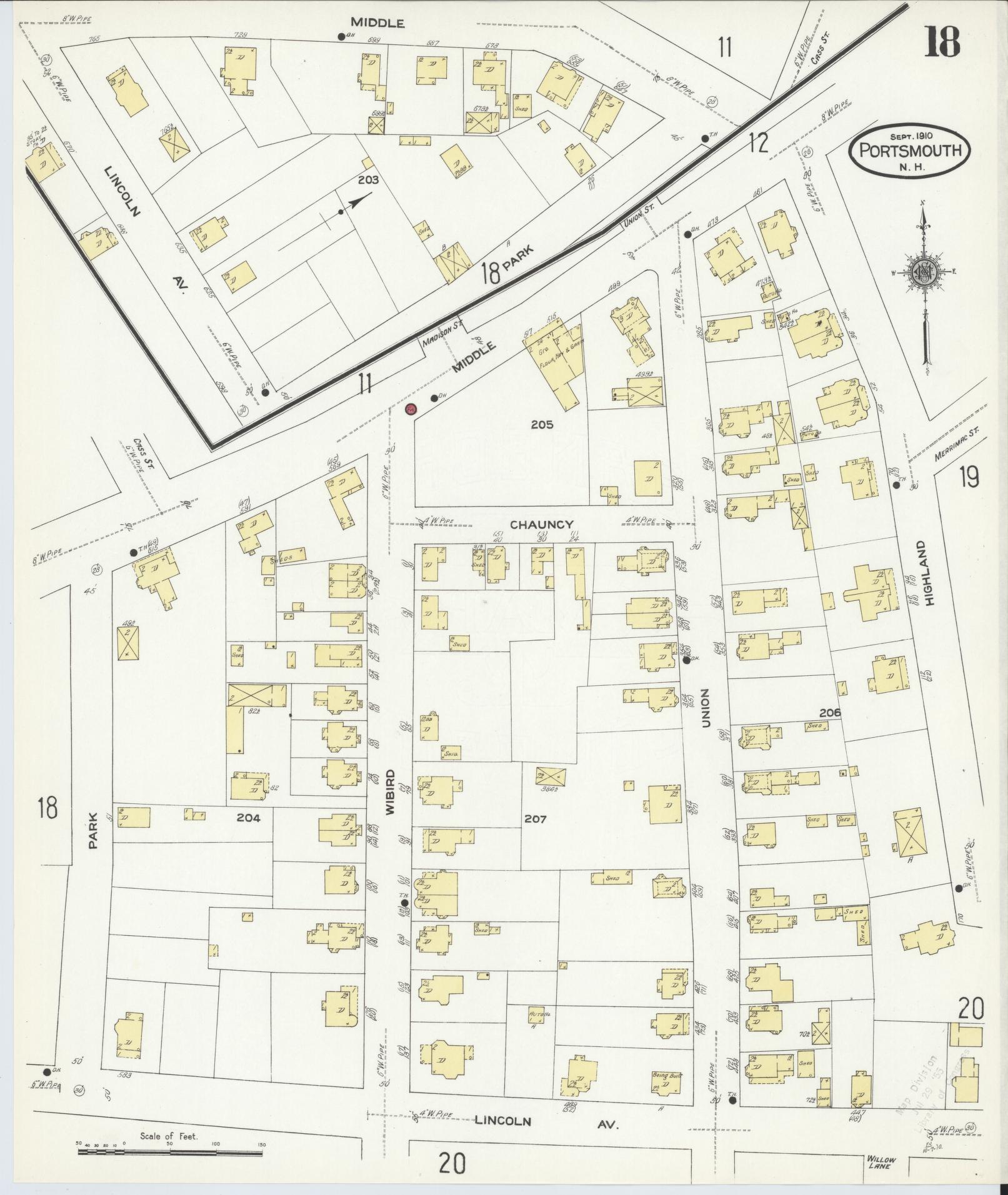 Sanborn Fire Insurance Map from Portsmouth, Rockingham County, New Hampshire (1910), Sheet #0018 - Historic Sanborn Fire Insurance Map Print, vintage old map wall art, antique decor, genealogy gift, New Hampshire New Hampshire map