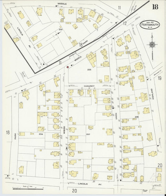 Sanborn Fire Insurance Map from Portsmouth, Rockingham County, New Hampshire (1910), Sheet #0018 - Historic Sanborn Fire Insurance Map Print, vintage old map wall art, antique decor, genealogy gift, New Hampshire New Hampshire map