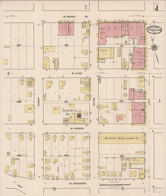 Sanborn Fire Insurance Map from Yoakum, De Witt And Lavaca Counties, Texas (1922), Sheet #0004 - Historic Sanborn Fire Insurance Map Print, vintage old map wall art, antique decor, genealogy gift, Texas Texas map