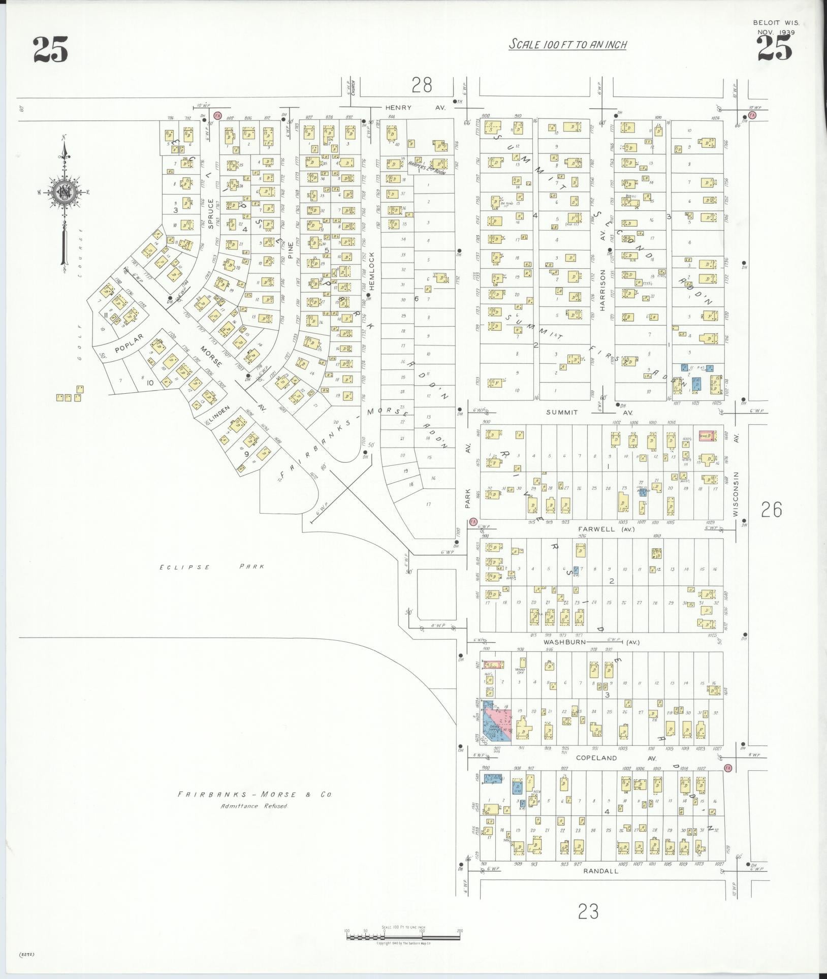 Sanborn Fire Insurance Map from Beloit, Rock County, Wisconsin (1939), Sheet #0025 - Complete Map Set gallery image, historic Sanborn map, vintage wall art, Wisconsin Wisconsin