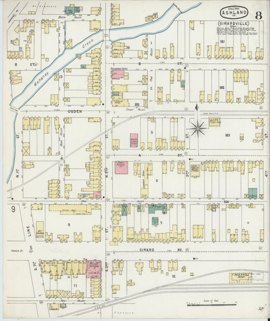 Sanborn Fire Insurance Map from Ashland, Schuylkill County, Pennsylvania (1896), Sheet #0008 - Historic Sanborn Fire Insurance Map Print, vintage old map wall art, antique decor, genealogy gift, Pennsylvania Pennsylvania map