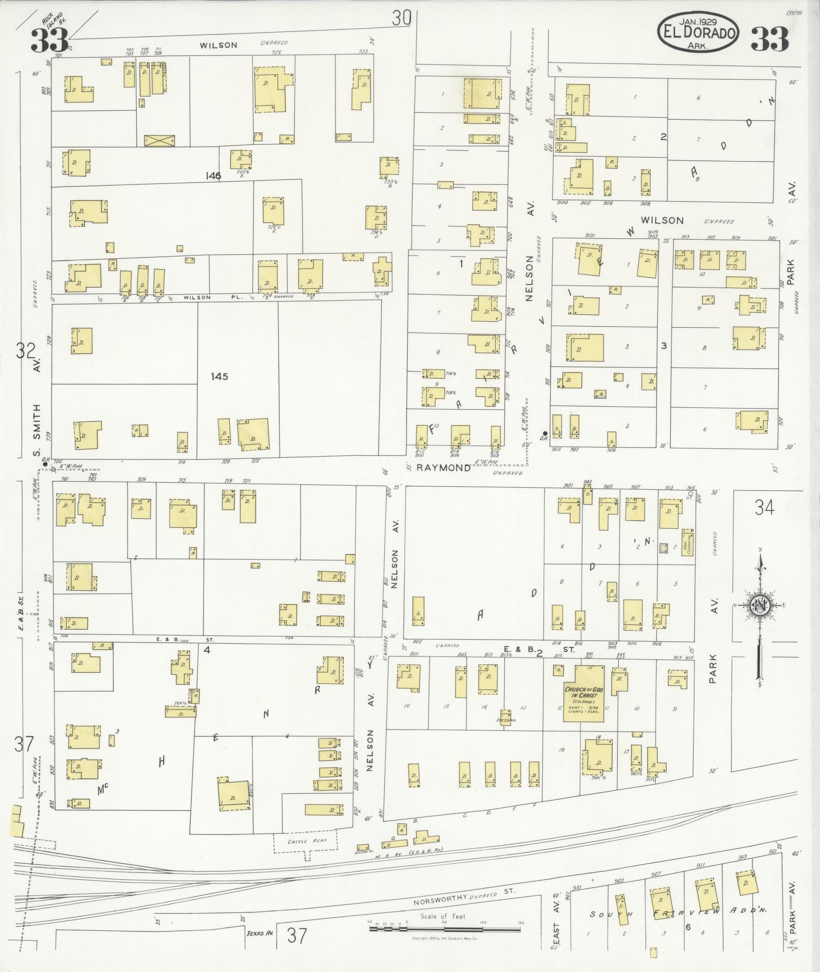 Sanborn Fire Insurance Map from El Dorado, Union County, Arkansas (1929), Sheet #0033 - Complete Map Set gallery image, historic Sanborn map, vintage wall art, Arkansas Arkansas