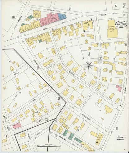 Sanborn Fire Insurance Map from Milford, Worcester County, Massachusetts (1903), Sheet #0007 - Historic Sanborn Fire Insurance Map Print, vintage old map wall art, antique decor, genealogy gift, Massachusetts Massachusetts map