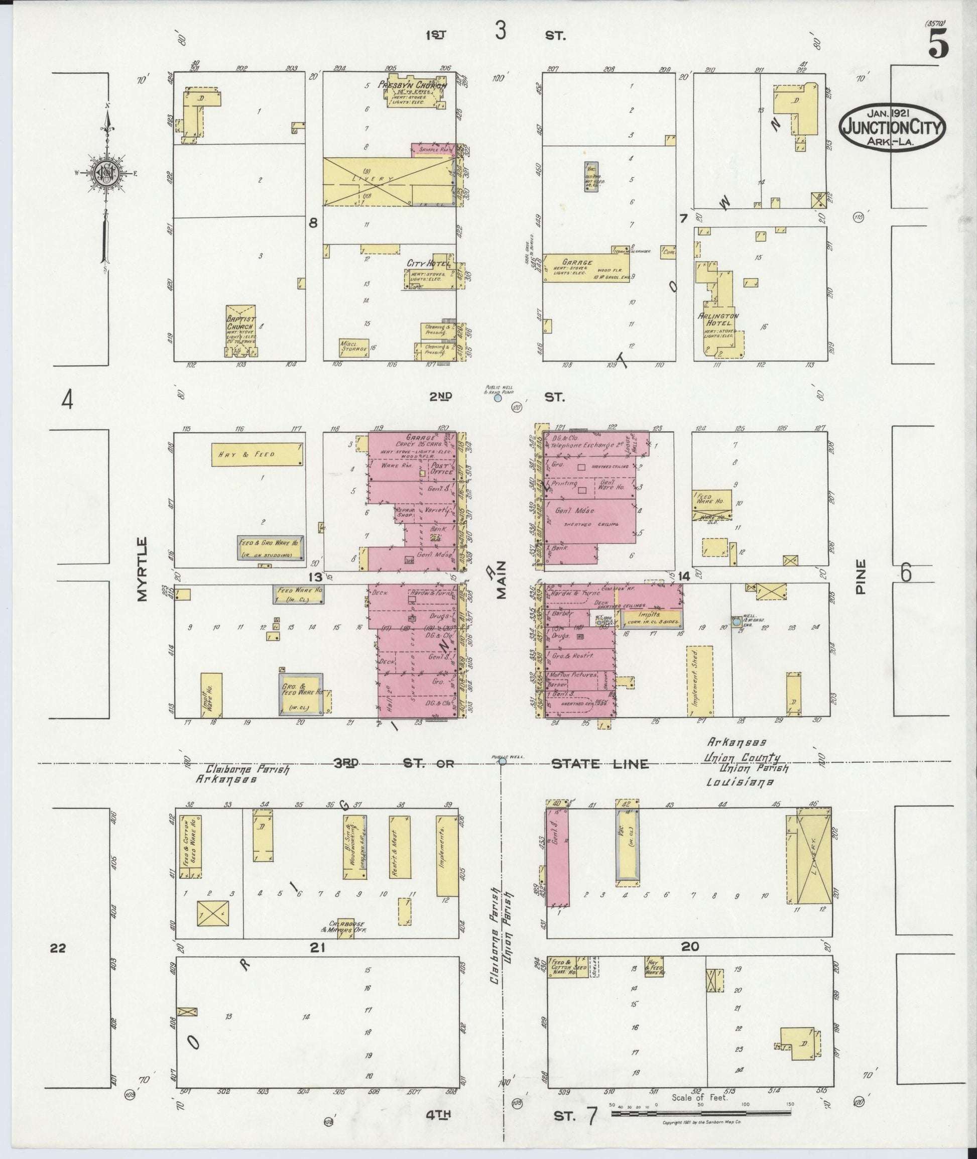 Sanborn Fire Insurance Map from Junction City, Union County, Arkansas (1921), Sheet #0005 - Complete Map Set gallery image, historic Sanborn map, vintage wall art, Arkansas Arkansas