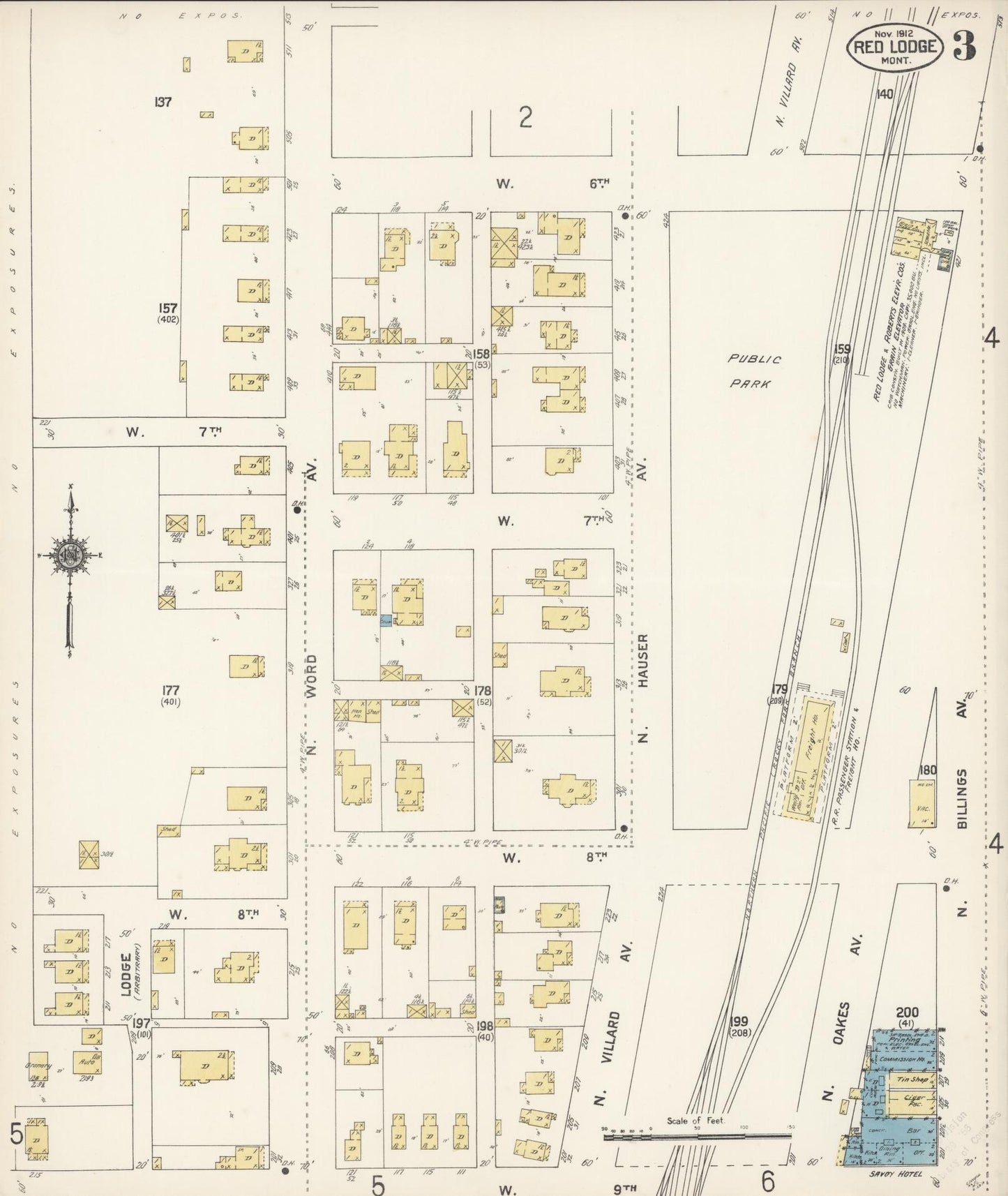 Sanborn Fire Insurance Map from Red Lodge, Carbon County, Montana (1912), Sheet #0003 - Historic Sanborn Fire Insurance Map Print, vintage old map wall art, antique decor, genealogy gift, Montana Montana map