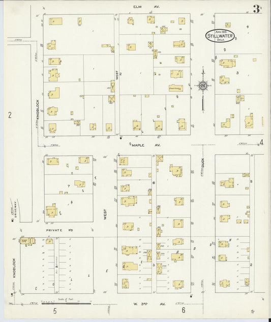 Sanborn Fire Insurance Map from Stillwater, Payne County, Oklahoma (1913), Sheet #0003 - Historic Sanborn Fire Insurance Map Print, vintage old map wall art, antique decor, genealogy gift, Oklahoma Oklahoma map