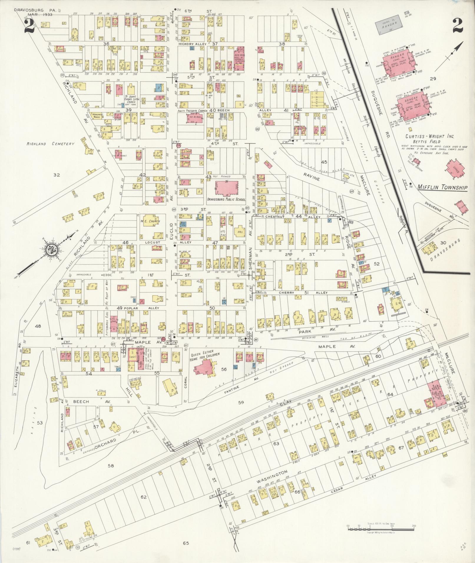 Sanborn Fire Insurance Map from Dravosburg, Allegheny County, Pennsylvania (1933), Sheet #0002 - Historic Sanborn Fire Insurance Map Print, vintage old map wall art, antique decor, genealogy gift, Pennsylvania Pennsylvania map