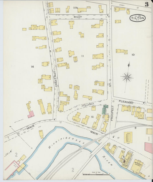 Sanborn Fire Insurance Map from Tilton, Belknap County, New Hampshire (1894), Sheet #0003 - Historic Sanborn Fire Insurance Map Print, vintage old map wall art, antique decor, genealogy gift, New Hampshire New Hampshire map