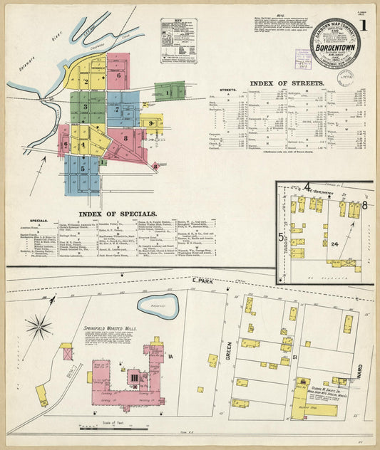 Sanborn Fire Insurance Map from Bordentown, Burlington County, New Jersey (1902), Sheet #0001 - Historic Sanborn Fire Insurance Map Print, vintage old map wall art, antique decor, genealogy gift, New Jersey New Jersey map
