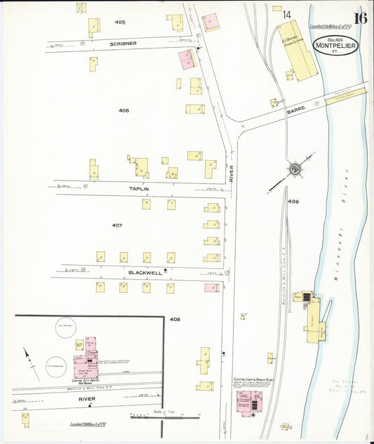 Sanborn Fire Insurance Map from Montpelier, Washington County, Vermont (1909), Sheet #0016 - Historic Sanborn Fire Insurance Map Print, vintage old map wall art, antique decor, genealogy gift, Vermont Vermont map