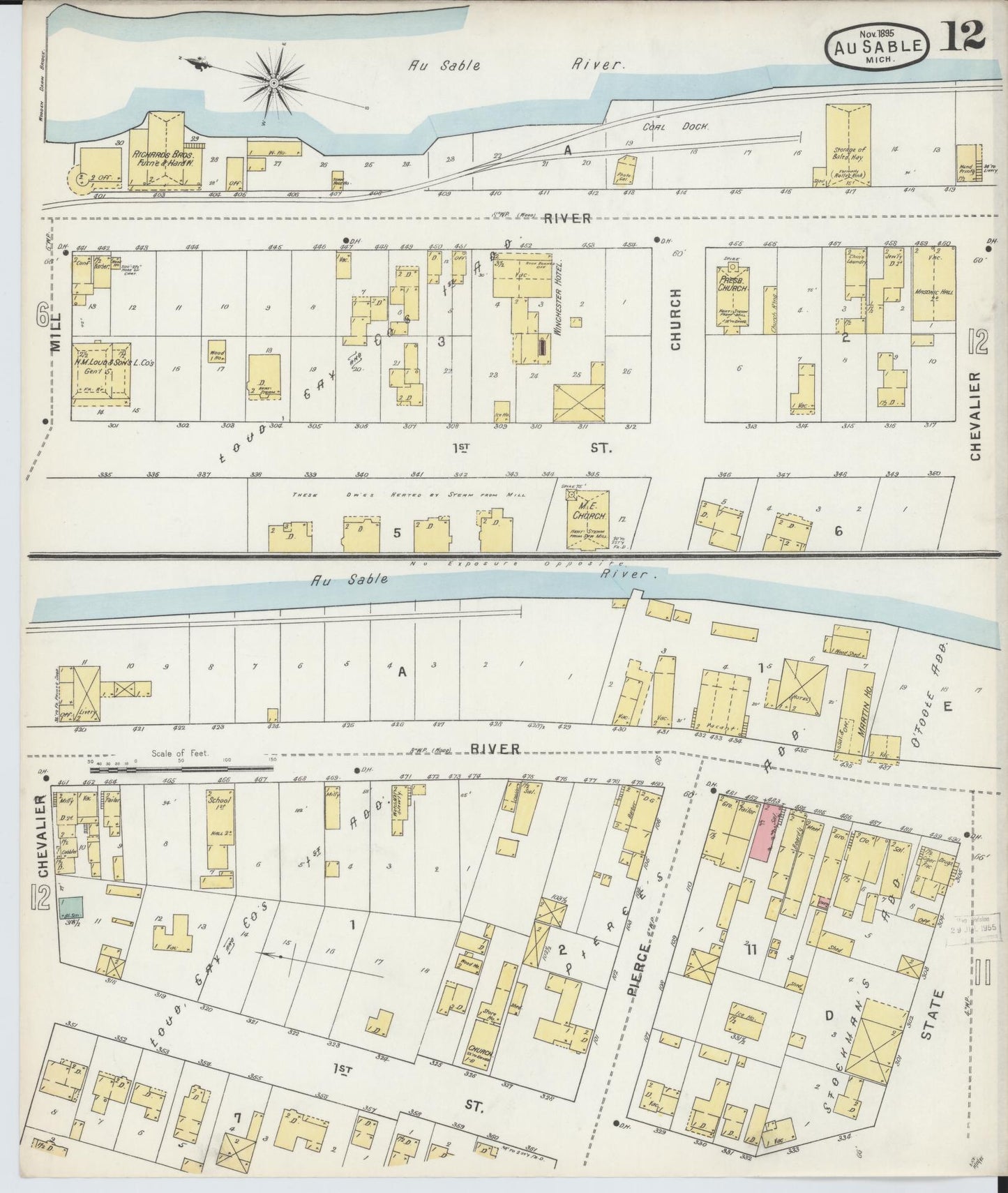 Sanborn Fire Insurance Map from Oscoda, Iosco County, Michigan (1895), Sheet #0012 - Historic Sanborn Fire Insurance Map Print, vintage old map wall art, antique decor, genealogy gift, Michigan Michigan map