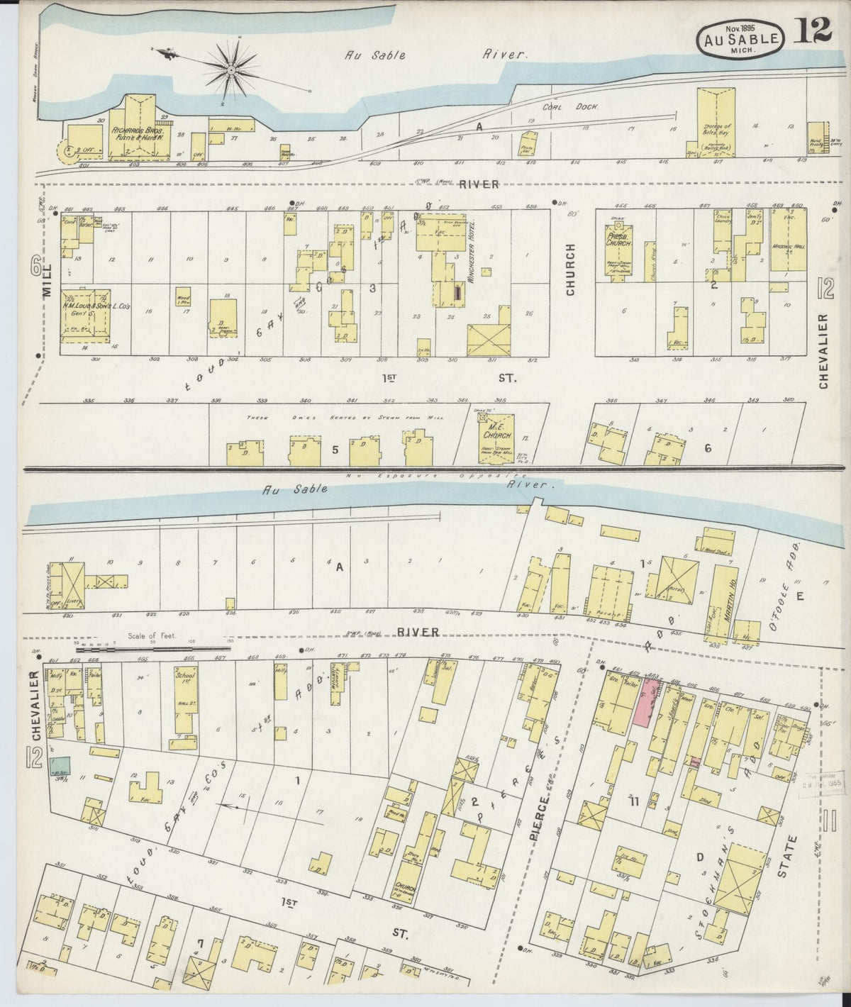 Sanborn Fire Insurance Map from Oscoda, Iosco County, Michigan (1895), Sheet #0012 - Historic Sanborn Fire Insurance Map Print, vintage old map wall art, antique decor, genealogy gift, Michigan Michigan map
