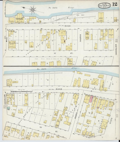 Sanborn Fire Insurance Map from Oscoda, Iosco County, Michigan (1895), Sheet #0012 - Historic Sanborn Fire Insurance Map Print, vintage old map wall art, antique decor, genealogy gift, Michigan Michigan map