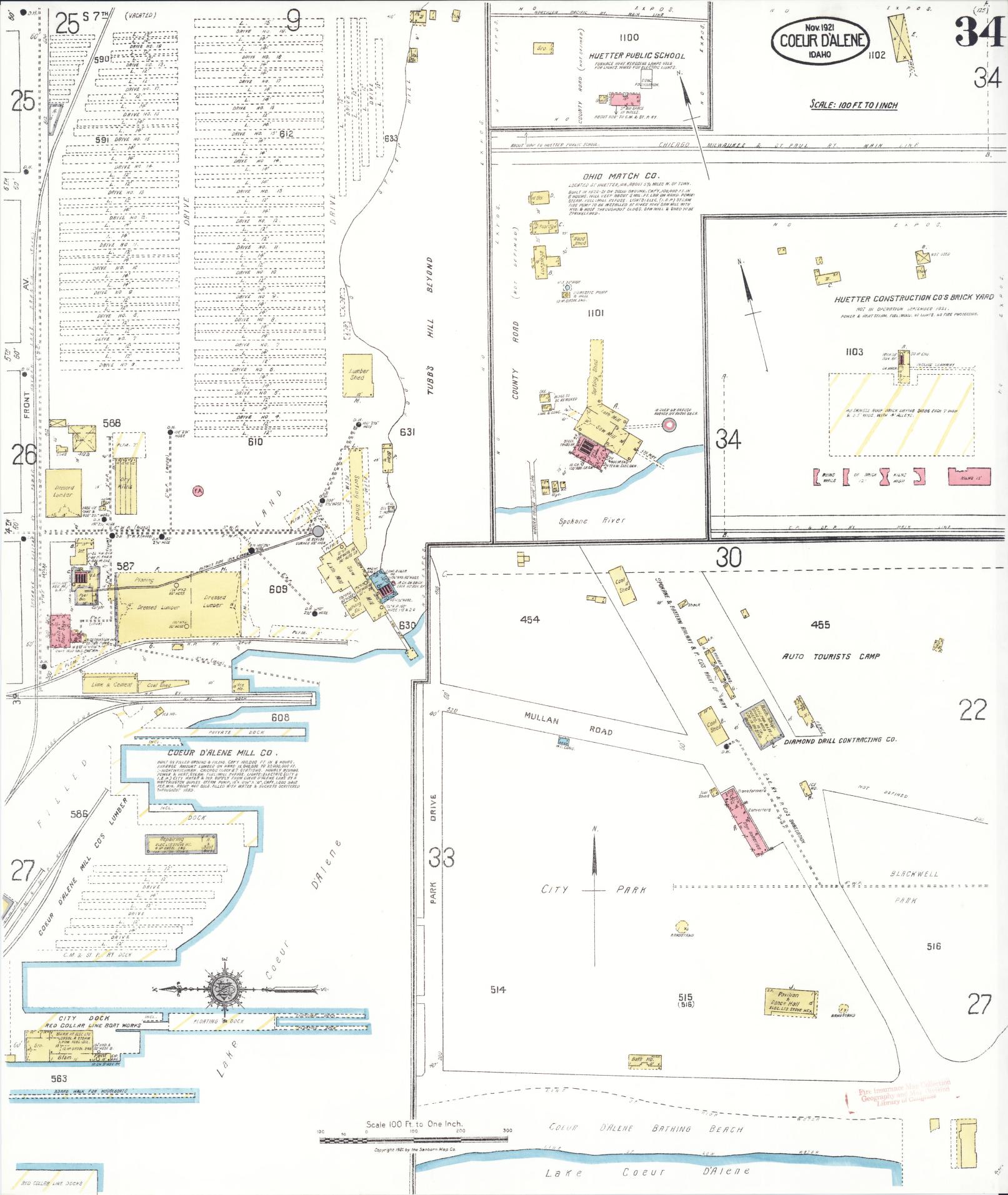 Sanborn Fire Insurance Map from Coeur D'alene, Kootenai County, Idaho (1921), Sheet #0034 - Complete Map Set gallery image, historic Sanborn map, vintage wall art, Idaho Idaho