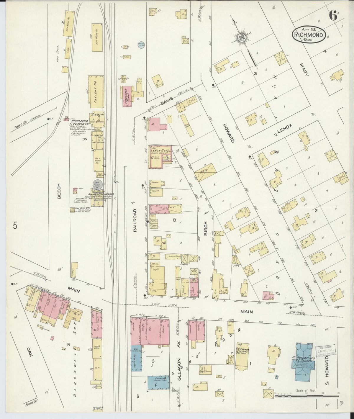 Sanborn Fire Insurance Map from Richmond, Macomb County, Michigan (1913), Sheet #0006 - Historic Sanborn Fire Insurance Map Print, vintage old map wall art, antique decor, genealogy gift, Michigan Michigan map
