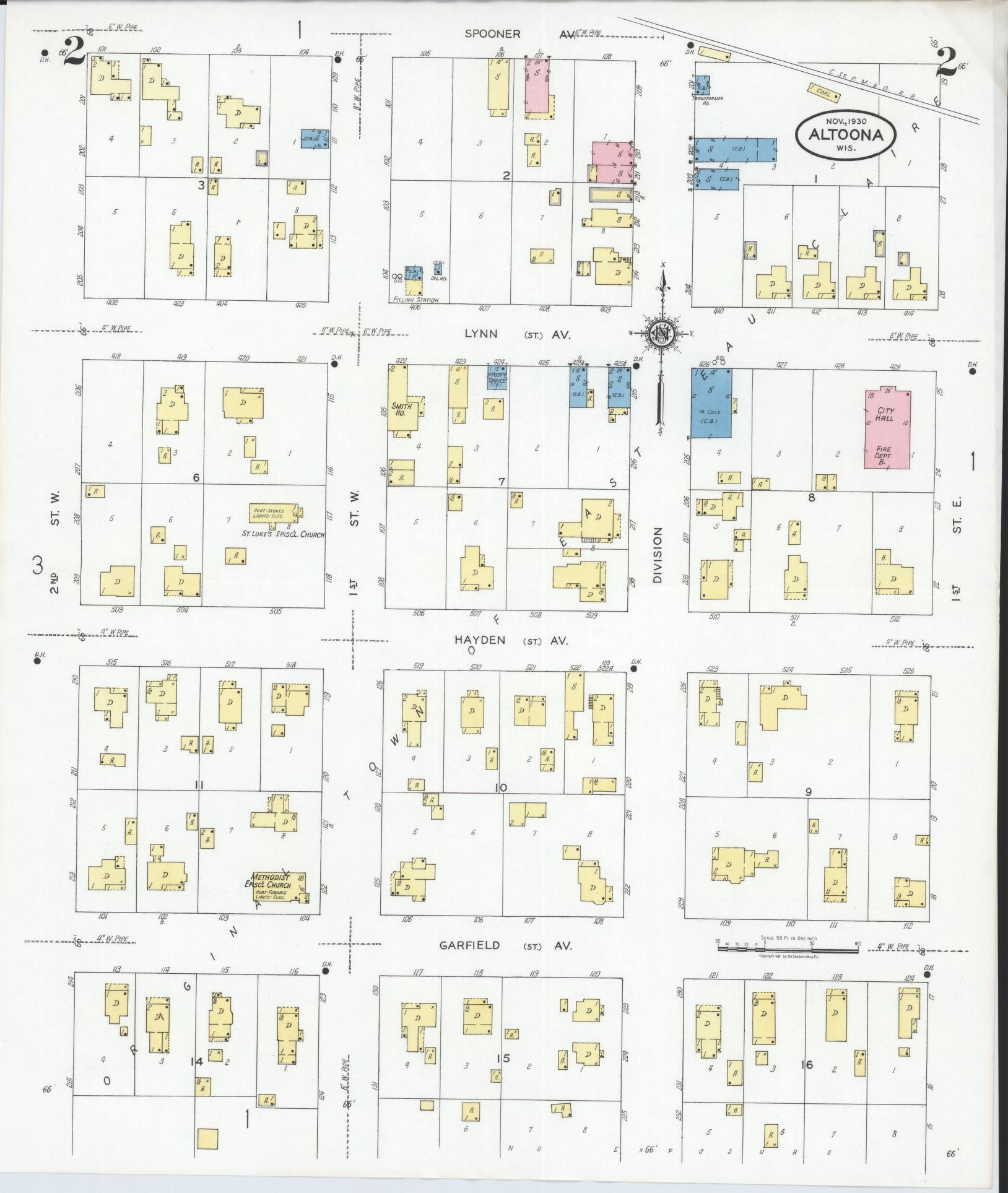 Sanborn Fire Insurance Map from Altoona, Eau Claire County, Wisconsin (1930), Sheet #0002 - Historic Sanborn Fire Insurance Map Print, vintage old map wall art, antique decor, genealogy gift, Wisconsin Wisconsin map