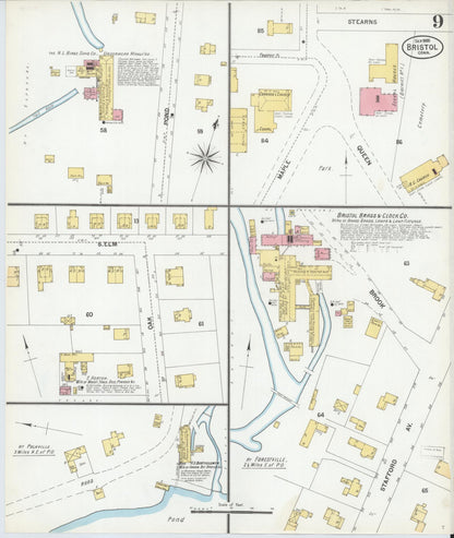 Sanborn Fire Insurance Map from Bristol, Hartford County, Connecticut (1900), Sheet #0009 - Complete Map Set gallery image, historic Sanborn map, vintage wall art, Connecticut Connecticut