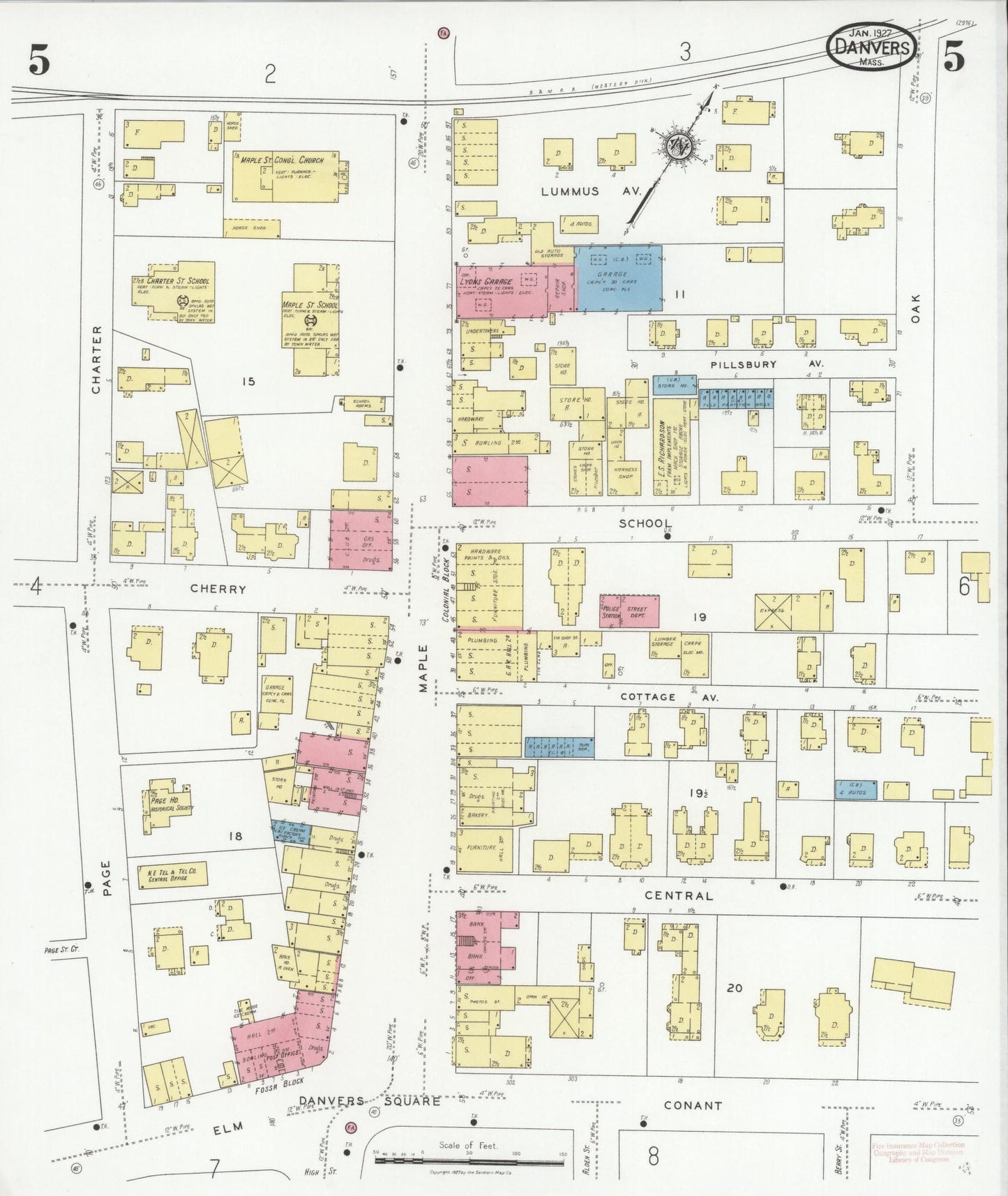 Sanborn Fire Insurance Map from Danvers, Essex County, Massachusetts (1927), Sheet #0005 - Complete Map Set gallery image, historic Sanborn map, vintage wall art, Massachusetts Massachusetts