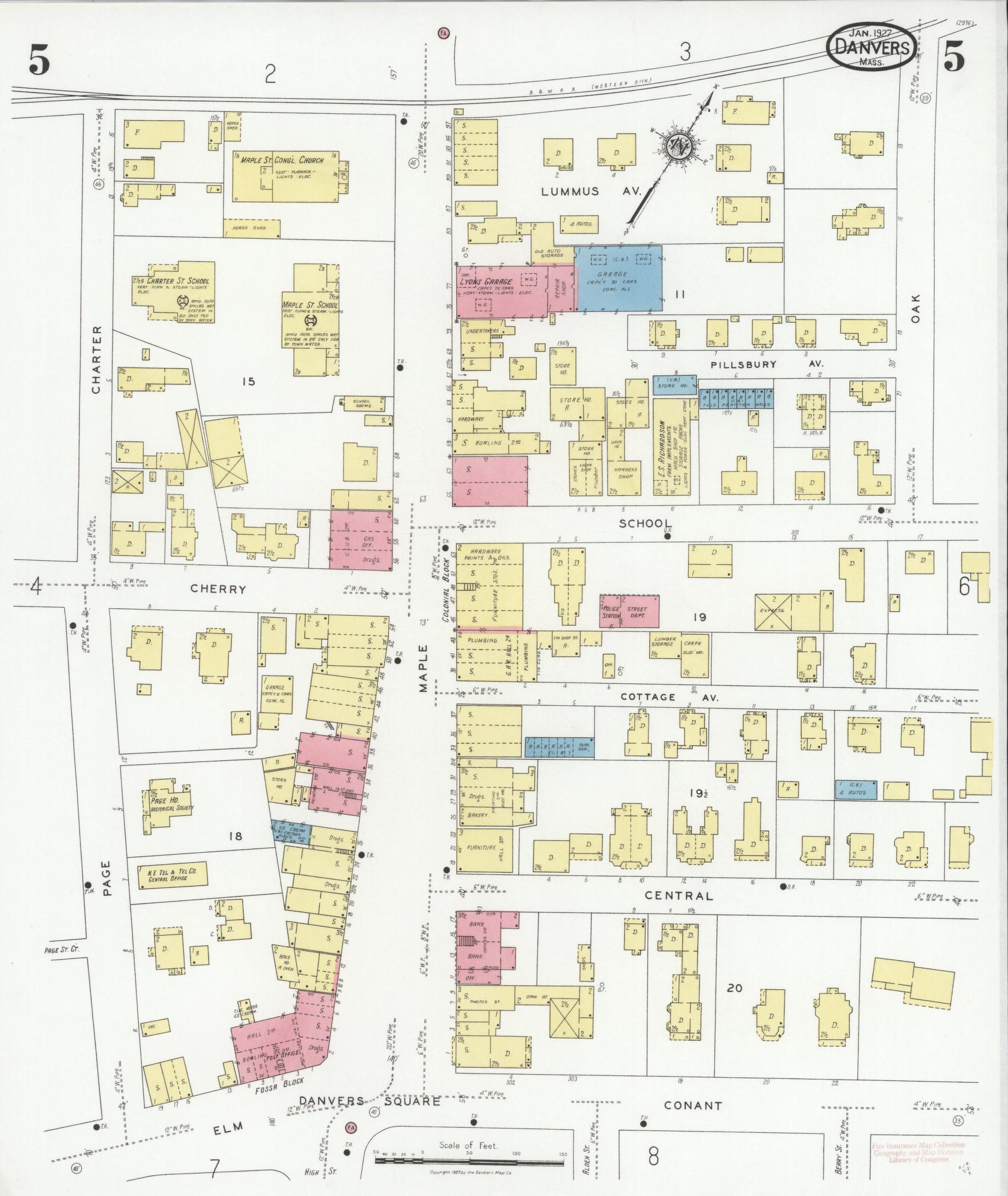 Sanborn Fire Insurance Map from Danvers, Essex County, Massachusetts (1927), Sheet #0005 - Complete Map Set gallery image, historic Sanborn map, vintage wall art, Massachusetts Massachusetts
